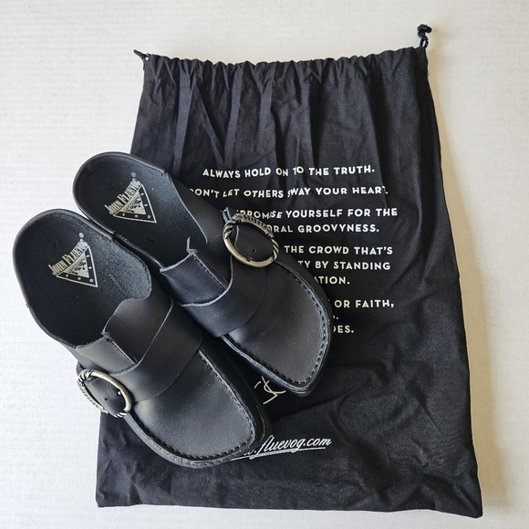 John Fluevog Black Leather Linn Peacemaker Mules - Picture 4 of 13